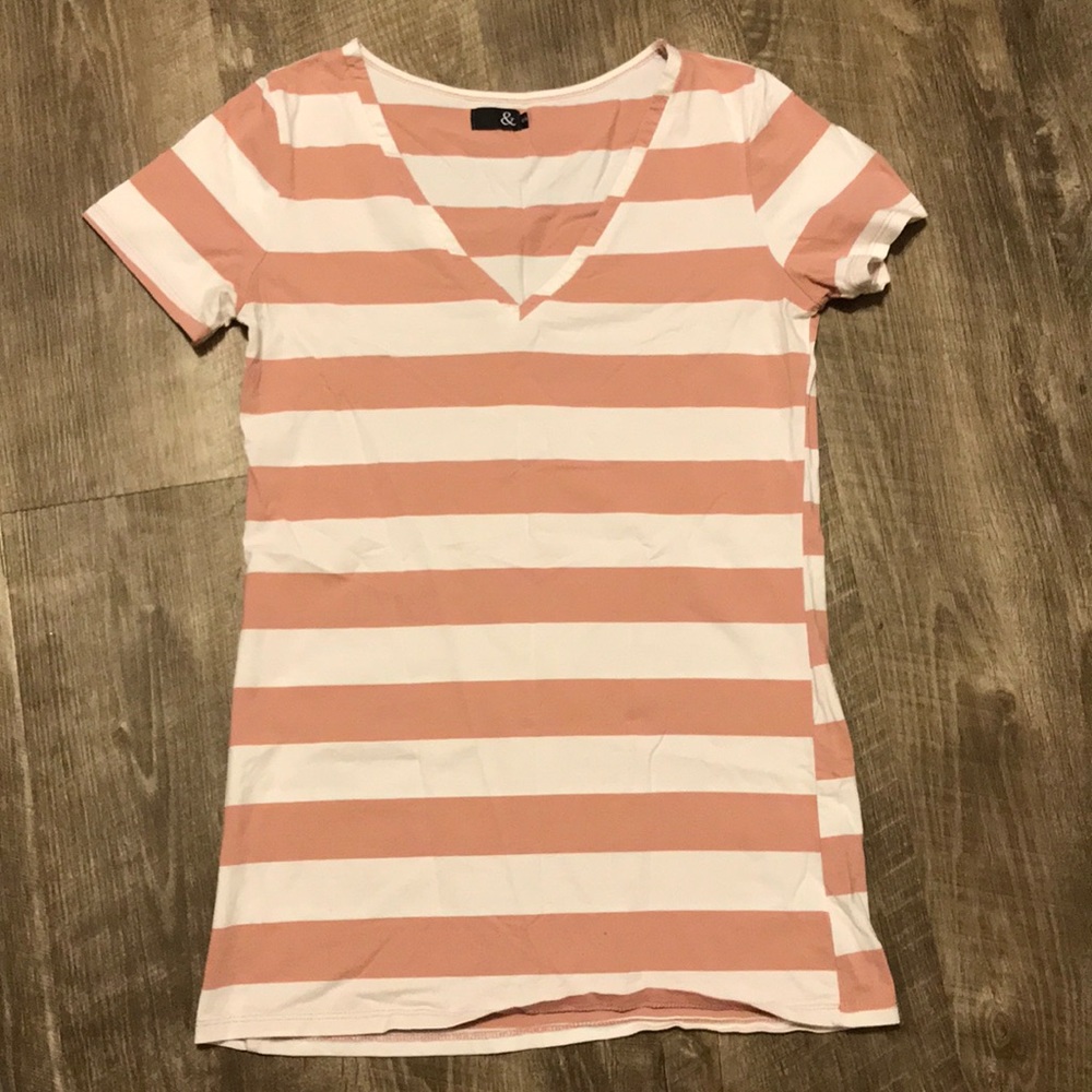 Striped v neck ampersand avenue tee